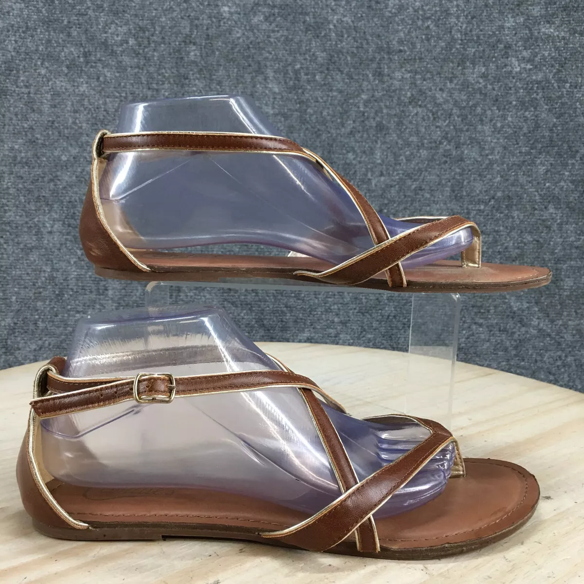 Candies Sandals Womens 10 M Hazel Casual Ankle Strappy Flats Brown