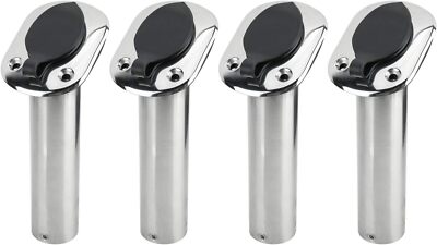 4 Pack 30 Degree Boat Fishing Rod Holder w/ Rubber Cap Marine Stainless Truck RV