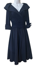 ELIZA J Navy Dress NY Style 50'S FLARE Midi Sz Small Cocktail Mother of Bride