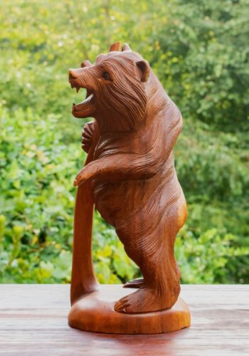 Estatua de oso tallada a mano de madera estatuilla hecha a mano escultura madera cabaña arte - Imagen 4 de 6