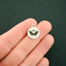 Angel Wings Stainless Steel Small Round Charms - BFS002-1691