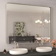 Brushed Nickel 40x32 Inch Rounded Rectangle Bathroom Mirror - Anti-Rust Design