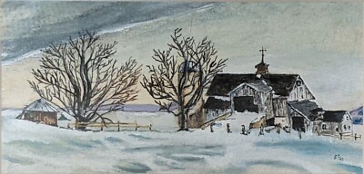 E C 75 Original Watercolor Painting, Amish Barnyard, Very Detailed