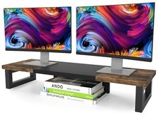 Dual Monitor Stand Riser, Wood and Steel Monitor Stand Riser, Computer Monito...