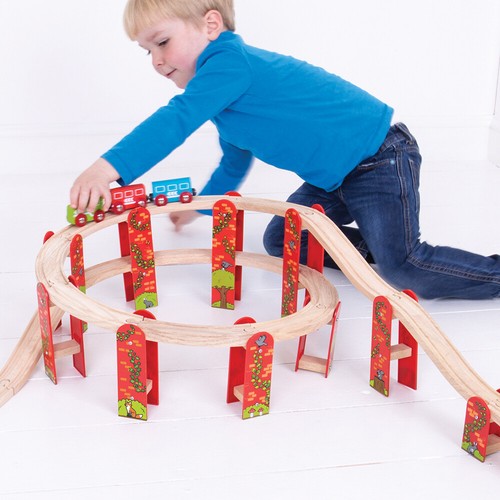 Paquete de expansión de alto nivel Bigjigs Rail, vía de tren de madera, juego de puentes de tren - Imagen 3 de 6