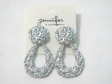 NEW METAL TEXTURED TEAR DROP EARRINGS  SILVER