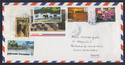 FRENCH POLYNESIA 1992, Cover to France, Yv 253+371+378+399+400