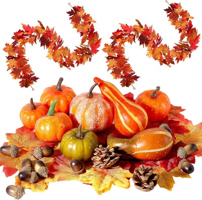 50pcs Fall Leaves Decor Set- 8 PCS Artificial Pumpkins, 12 Orange 