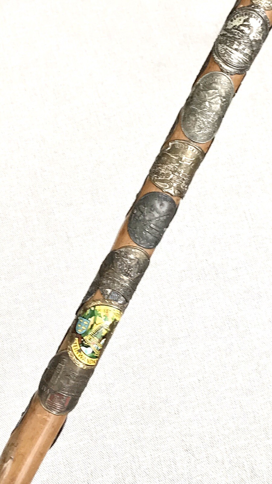 Vintage Antique 1920’ Switzerland Alpine 31 Badges Knobby Walking Stick