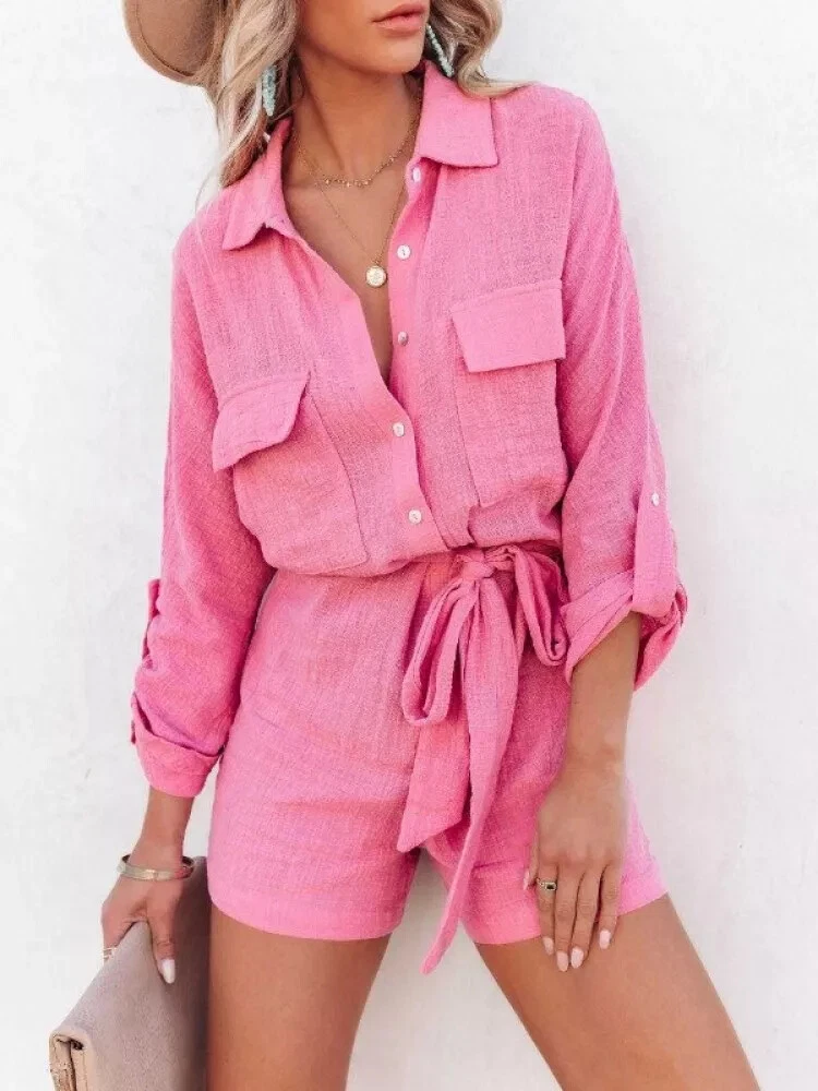 AOHITE Tuta Donna 2 Pezzi Maniche Corte - Rosa Sporco, Pantaloni Larghi Elasticizzati, Taglia Media