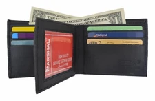 Bifold Wallet Men's Genuine Leather Black Credit/ID Card Holder Purse Gift