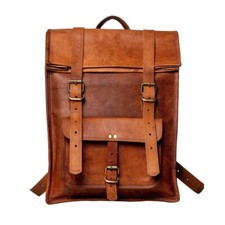 Goat Leather Backpack Bag Laptop Rucksack Vintage Brown Men's Genuine Travel