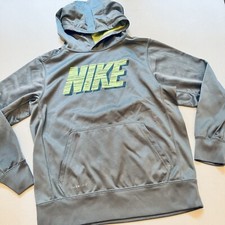 Nike Boy's Hoodie Therma-fit Size Large Gray Grey Green Athletic Sweatshirt
