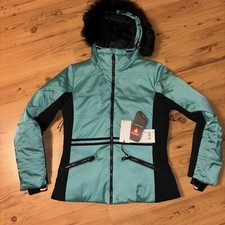 NWT 550 Rossignol ROC Hooded Ski Jacket Coat 42 FR / 40 EU / L Turquoise Black