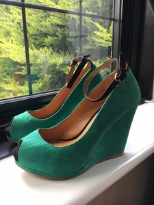 green wedge heels