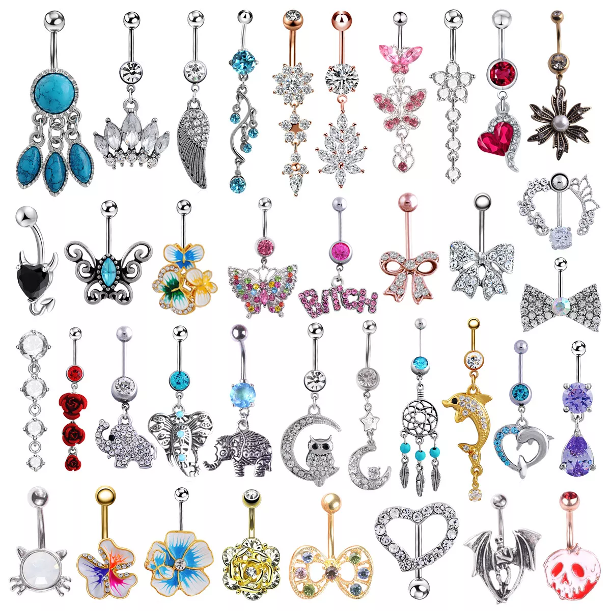 Stylish Navel Belly Ring Rhinestone Button Bar Barbell Body Piercing Jewelry