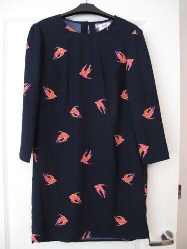 Hush Navy Blue Dress Pink Birds Size 6 Very Good Condition - Afbeelding 1 van 5