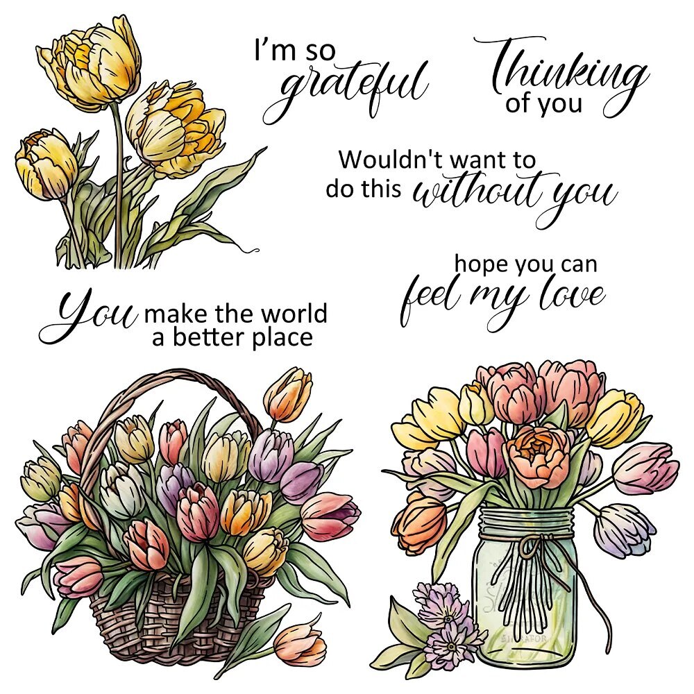 Tulip Flower Metal Cutting Dies Clear Stamps for Scrapbooking Cards