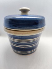 Bautzener Senftopf  Keramik  -blaue Ringe- incl.Bautzner Becher - 