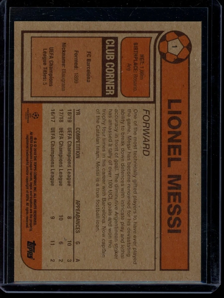 2019 Topps UCL Living Set #1 Lionel Messi UEFA Champions League FC Barcelona (B) - Image 2 of 2