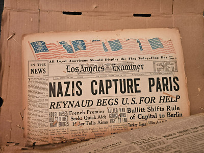 8 Los Angeles Examiner papers June 9-16 1940 Fragile but all here Huge week