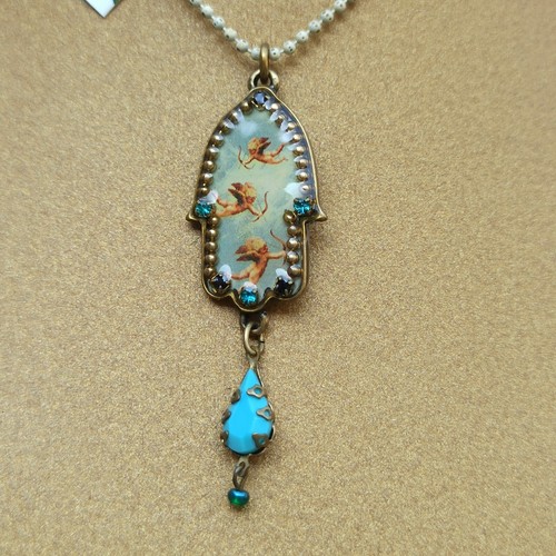 Michal Negrin Necklace Sky Blue Cupid Angels Hamsa & Swarovski Crystals Gift Box - 第 4/15 張圖片