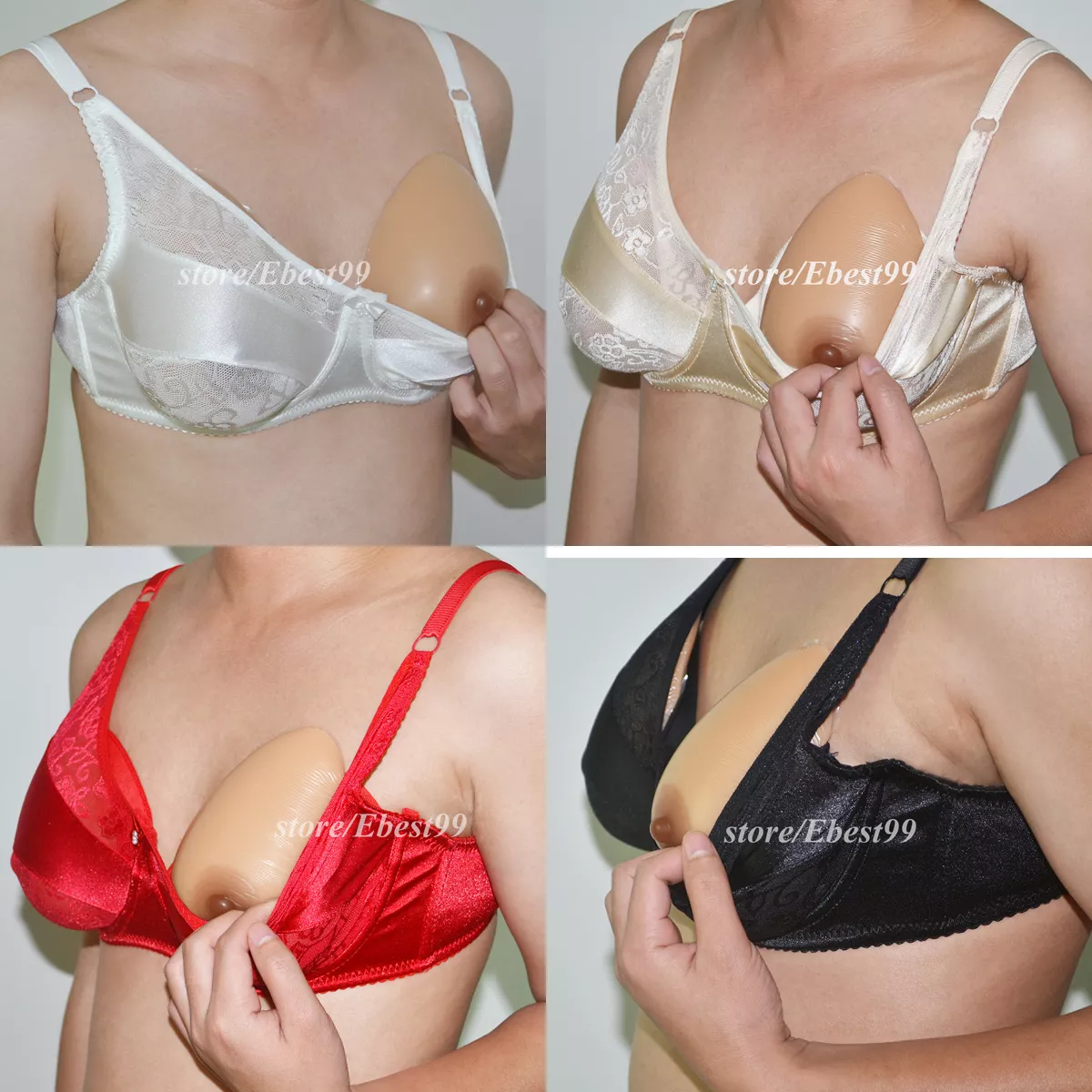 600g/36B Full Silicone Breast Forms False Boobs+ Wear Bra Cross Dresser