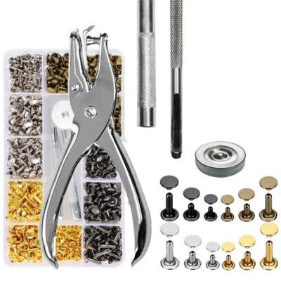 MARKENLOS 360 Set Leder Nieten Doppelkappe Rivet 6/8mm Hohlnieten Mit 3 Werkzeug Zange