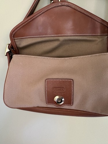 COACH VTG LEGACY DEMI BROWN CANVAS LEATHER FLAP SHOULDER BAG SMALL PURSE 9120 - Picture 8 of 10