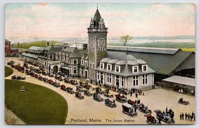 Portland Maine~Birdseye 3:20 PM @ Car Show? @ Union Station~1960 Torn Down~1910