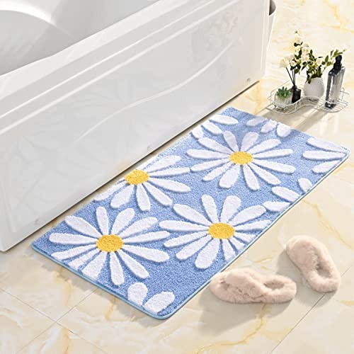 Blaue Badteppiche Niedlich Gänseblümchen Badematte Weiß und Gelb Blumendekor Teppich Nicht - Bild 6 von 6