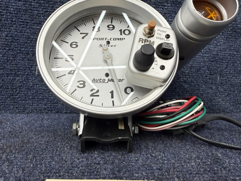 Auto Meter Monster Tach Tachometer SPORT-COMP Silver 10K RPM W/ Shift Light - Image 4 of 4