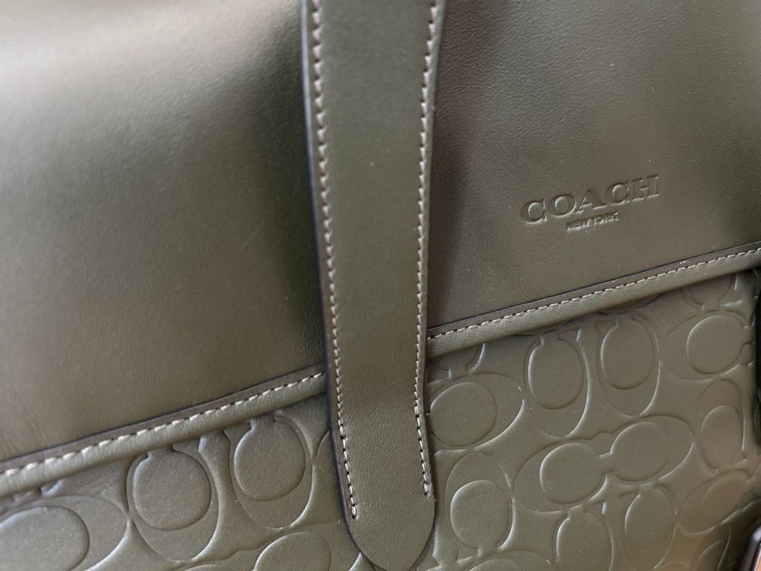 COACH Olive Green Embossed Leather Business Bag Adjustable