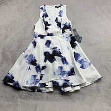 Lulus Seeing Chic Dress Womens Small White Blue Floral Fit & Flare Garden Party