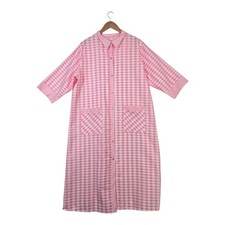 Loti Fashion Sleepwear Robe Housecoat L Pink White Check Snap Front Housedress