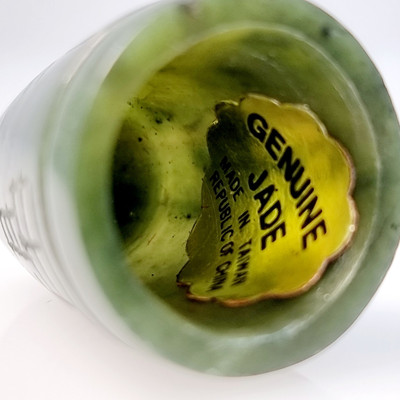 Seltener grüner Nephrit Jade Fingerhut Taiwan Republik China natürlich echt Vintage