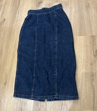 Vintage Denim Midi Pencil Skirt High Waist Dark Wash XS 90s