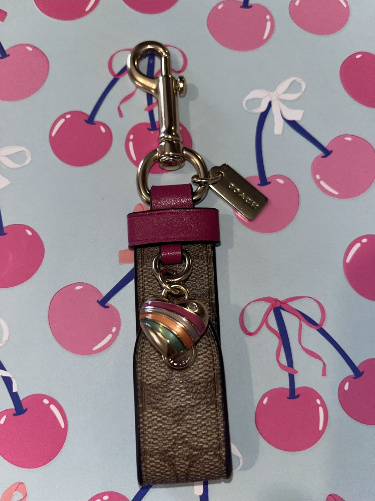 Auth Coach Trigger Snap Keychain Brown Signature … - image 2