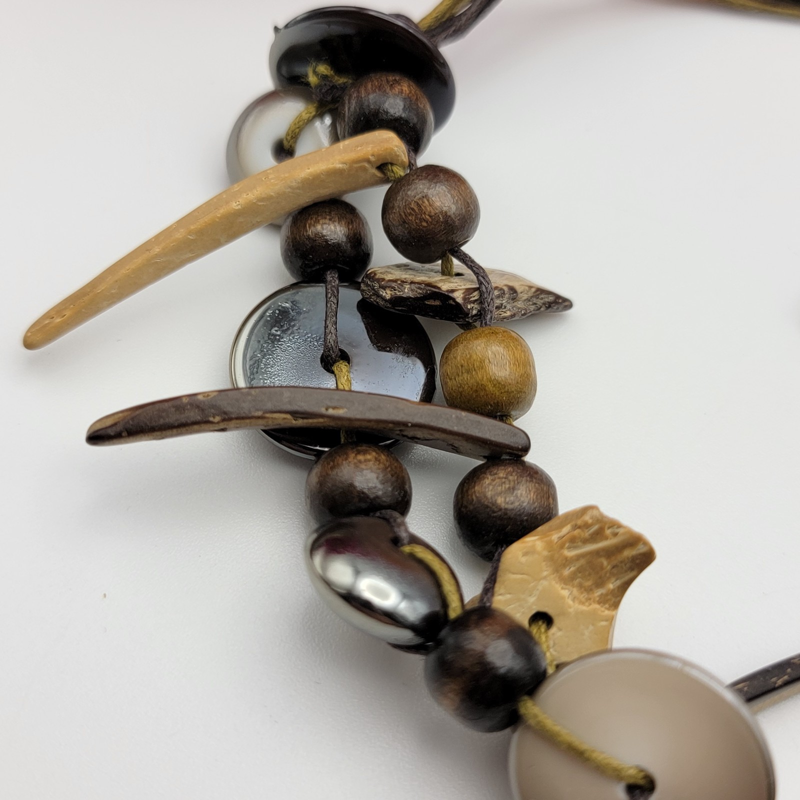 Artisan Coconut Shell Statement Cord Necklace 22"… - image 4