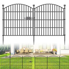 10 Panels No Dig Decorative Garden Fence with Gate - 24 in H x 20 ft L Do...