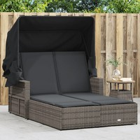 Doppelsonnenliege Mit Sonnendach Und Auflagen Grau Poly Rattan Balkon Terrasse