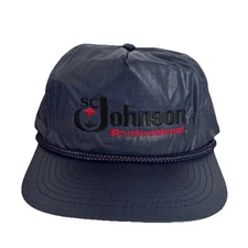 Vintage SC Johnson Professional Navy Blue SnapBack Trucker Hat 100% Nylon