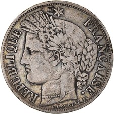 [#222151] Coin, France, Cérès, 5 Francs, 1849, Strasbourg, VF, Silver, KM:761.2