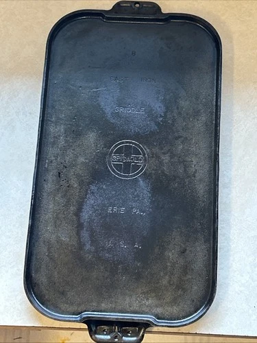 Vintage Used Griswold Cast Iron #8 Griddle 908 Rectangular Flat  20x10 Erie PA