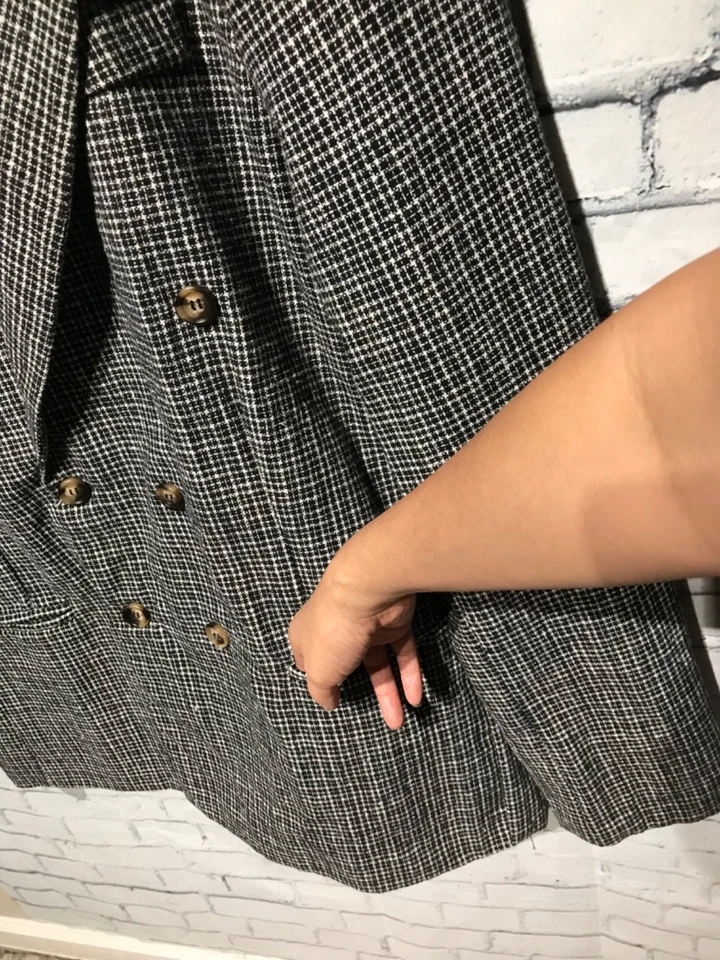 Flex Supply, XXL, Black/White Plaid Double Breasted Soft Thin Jacket/Coat, Lined - Image 2 of 4