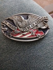 I'M PROUD TO BE AN AMERICAN BELT BUCKLE NEW Eagle Red White and Blue 3.5" wide