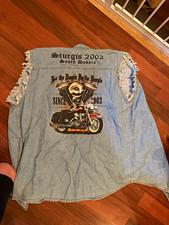 Vintage 2003 Sturgis SD Denim Biker Vest Lightning Clothing L Motorcycle Patch