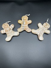 Gingerbread Man 3Pc Wooden Ornaments Hand Painted 5.5  