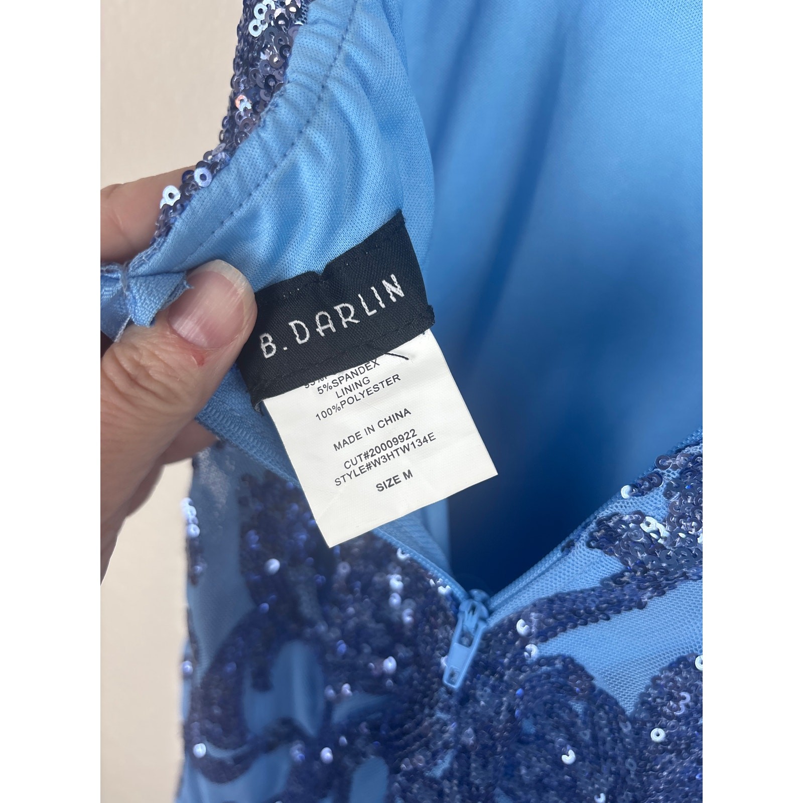 B. Darlin Blue Sequin Formal Dress Floor Length Exposed Back Size M