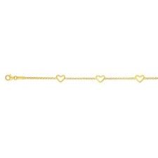 Kids 14K Yellow Gold Open Heart Charm Cable Bracelet Solid Links 6"